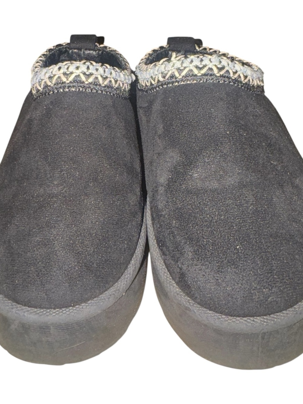 Kids Mudd Black Suede-Look Slip-On Clogs with Braided Trim